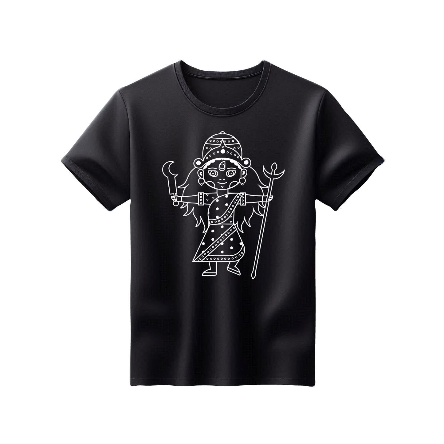 Unisex Printed 100% Cotton T-Shirt - Durga - Black