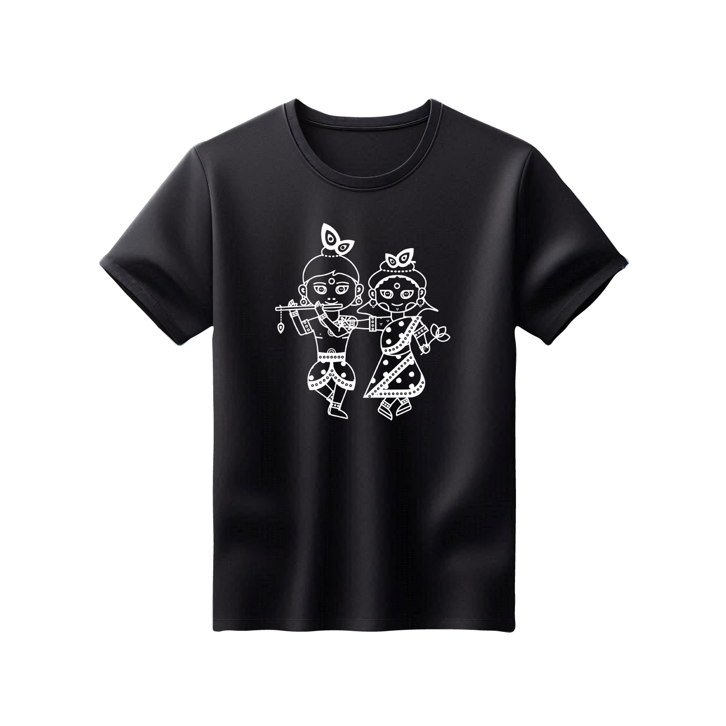 Unisex Printed 100% Cotton T-Shirt - Radhe Krishna - Black