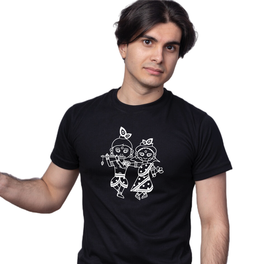 Unisex Printed 100% Cotton T-Shirt - Radhe Krishna - Black