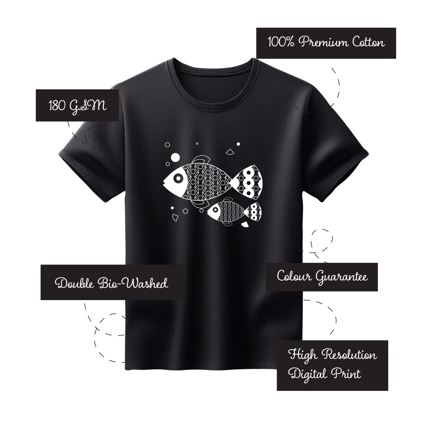 Mens Printed 100% Cotton T-Shirt - Fish Family