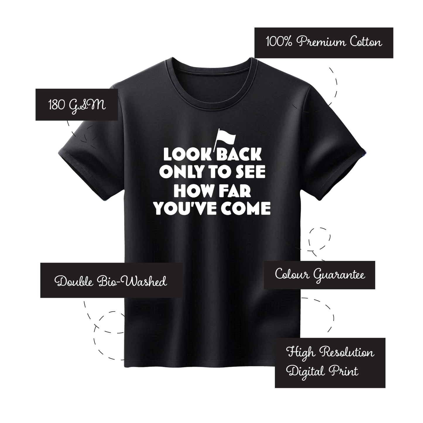 Printed 100% Cotton T-Shirt - Look back only to see how far you have come