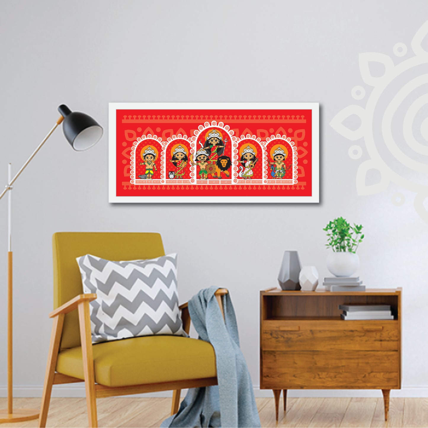 Pre-booking | Durga Poribar | 22 X 10 Inch | Framed wall art for Home & Office Decoration