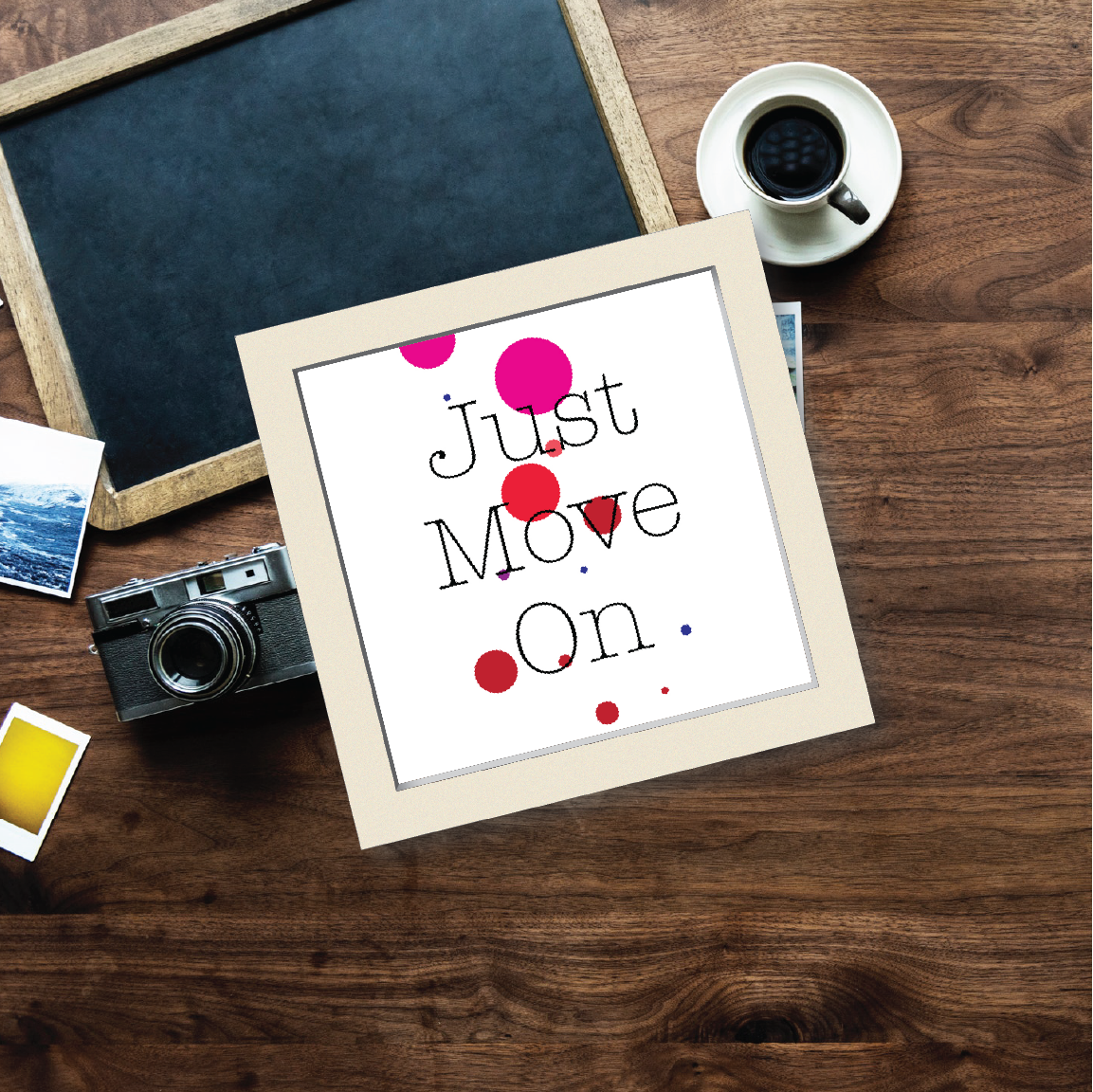 Combo Deal | Set of 3 | Just Move On - Framed Art, Coffee Mug & Mens Printed 100% Cotton T-Shirt