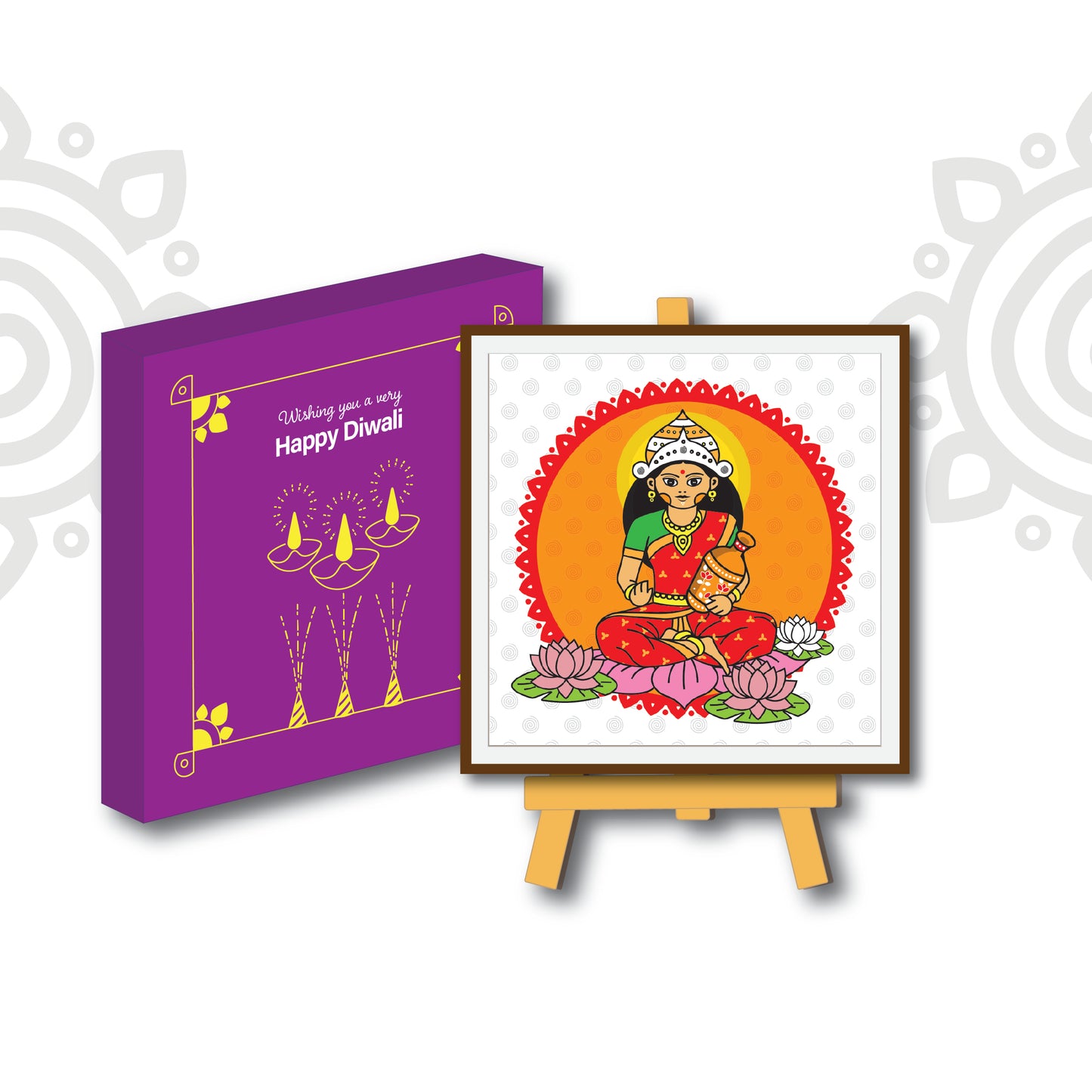 Shubh Deepawali | Boxed set of Goddess Lakshmi photo frame + Wooden Stand