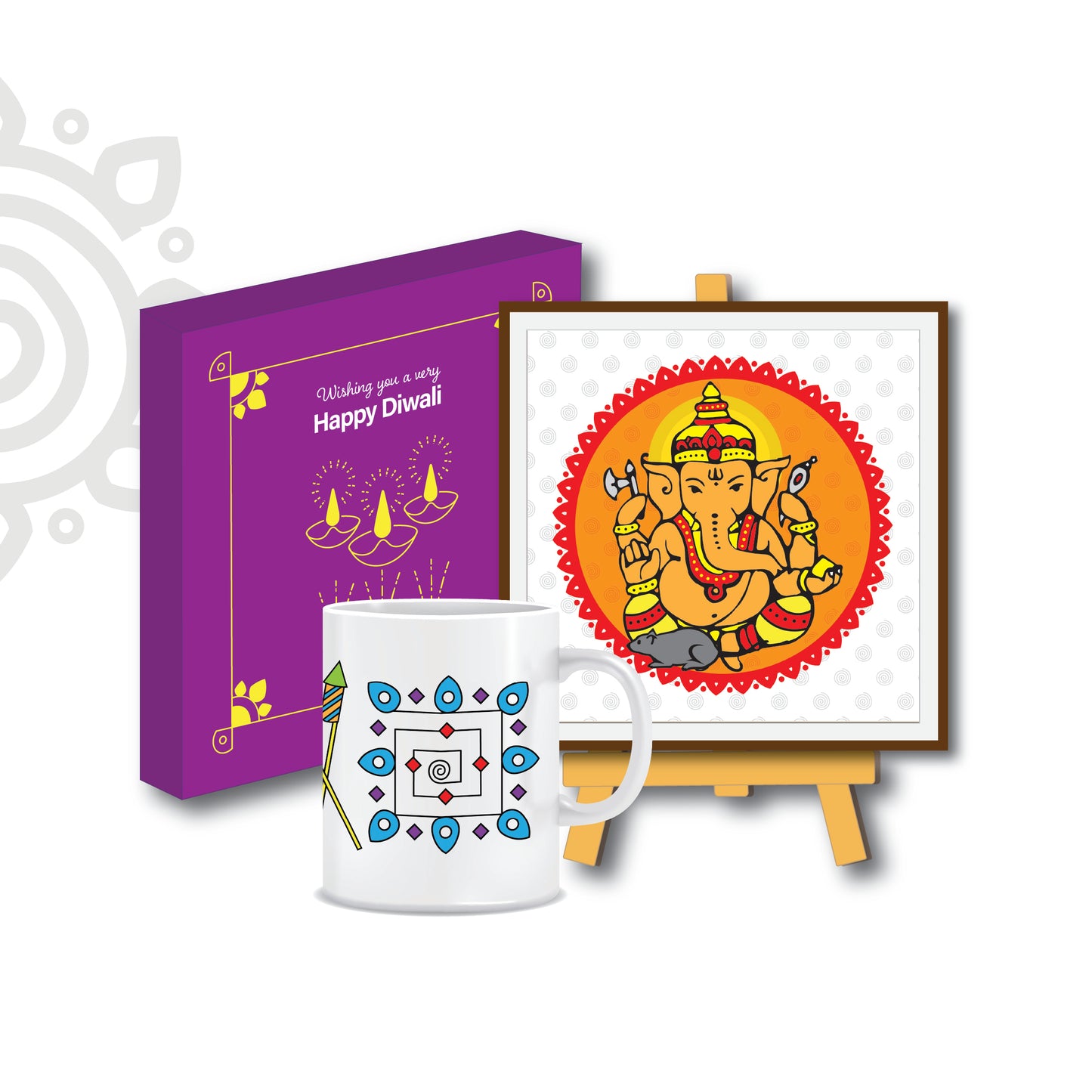 Anniversary Gift | Style #2 | Boxed set of Lord Ganesha photo frame + Wooden Stand + Printed Coffee Mug
