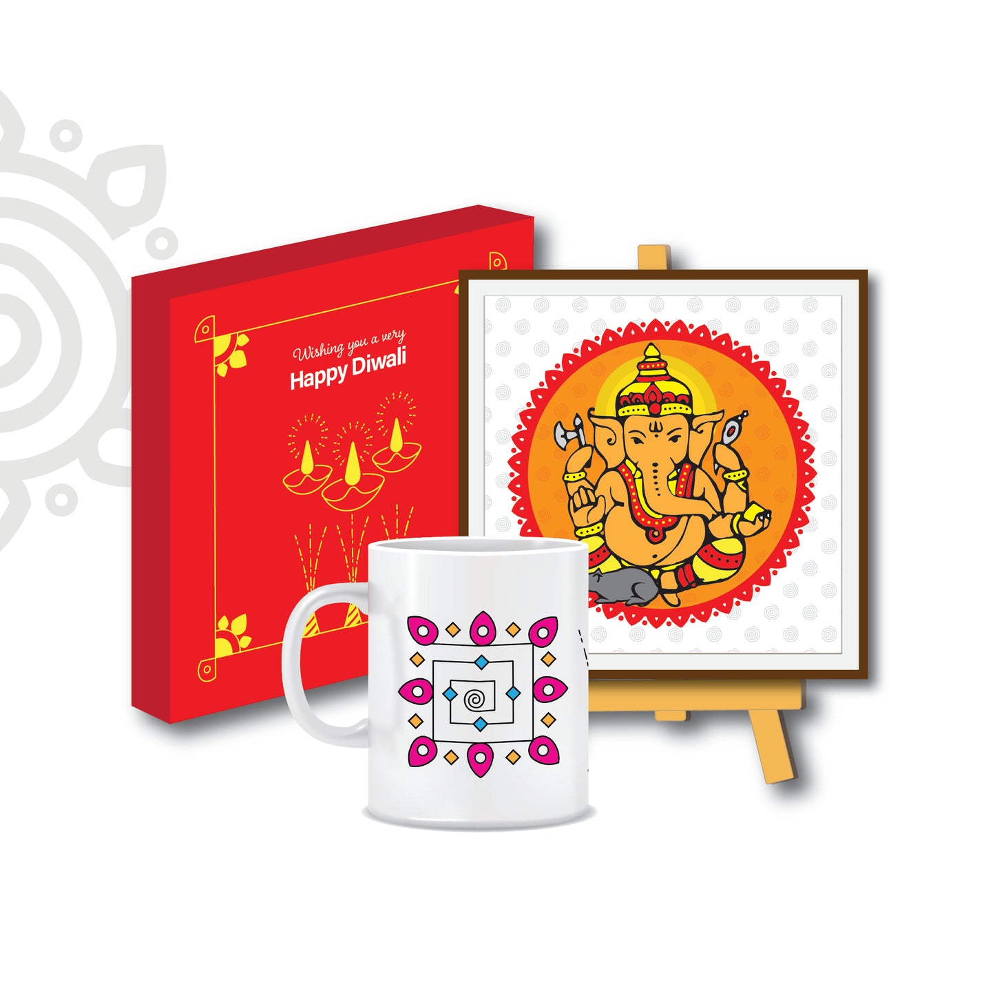 Anniversary Gift | Style #2 | Boxed set of Lord Ganesha photo frame + Wooden Stand + Printed Coffee Mug