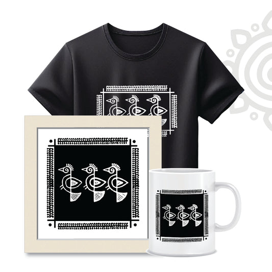 Combo Deal | Set of 3 | Shantiniketan #1 - Framed Art, Coffee Mug & Printed 100% Cotton T-Shirt