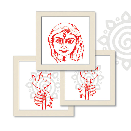 Essence of Bengal | Durgotinashini | Set of 3 Wall Arts for Home and Office Decoration | 12 Inch X 12 Inch