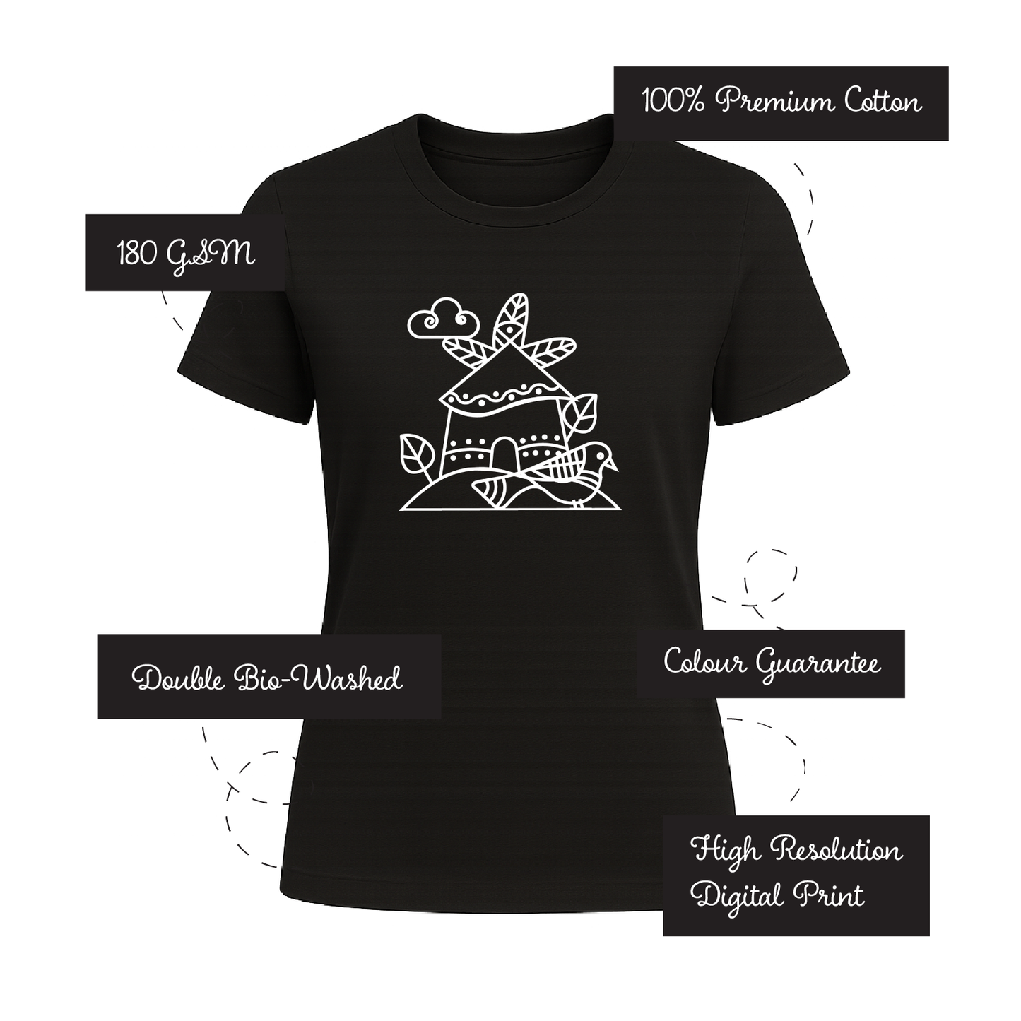 Alpona | Bengali Folk Art | Printed 100% Cotton Unisex T-Shirt - Style #5
