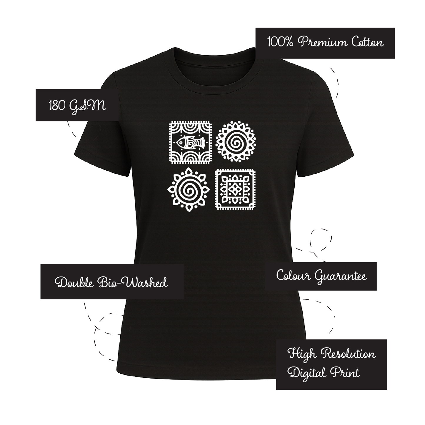 Alpona | Bengali Folk Art | Printed 100% Cotton Unisex T-Shirt - Style #9