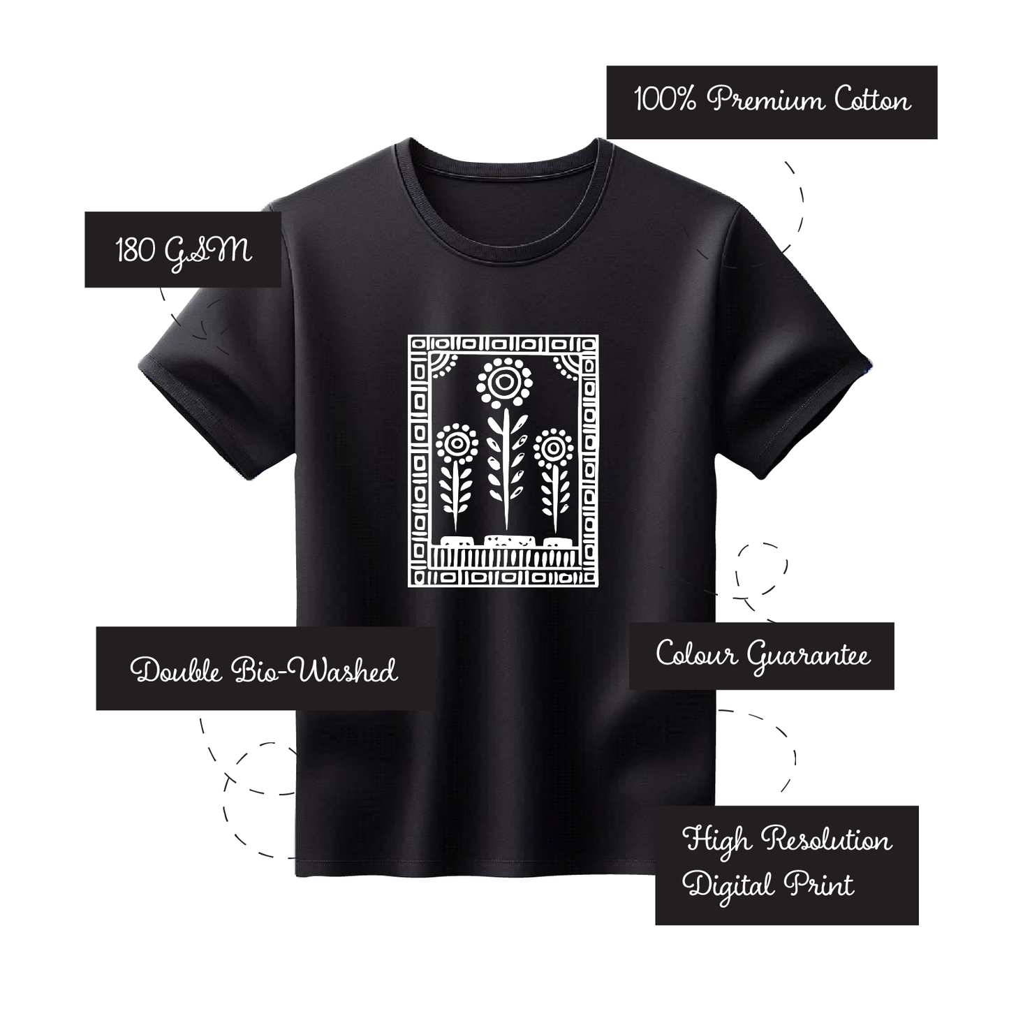Shantiniketan - Style #6 - Mens Printed 100% Cotton T-Shirt (Black)