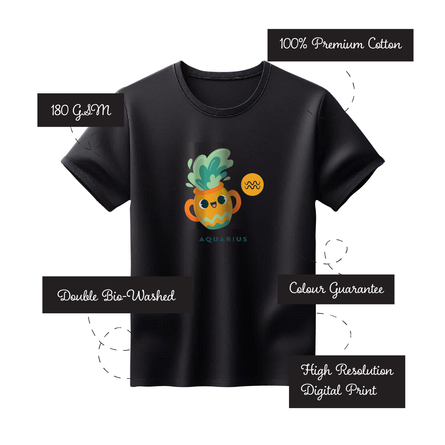Zodiac Sign - Aquarius - Printed 100% Cotton T-Shirt - Unisex