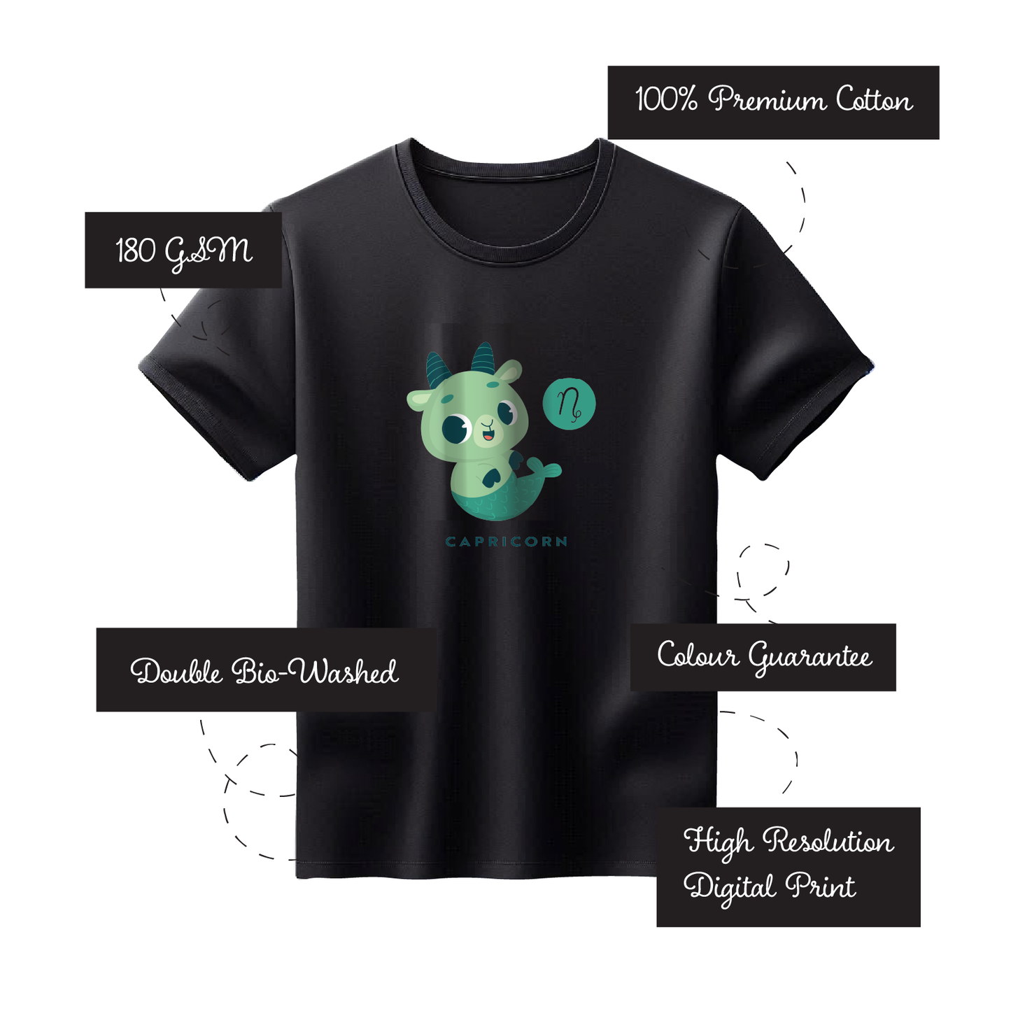 Zodiac Sign - Capricorn - Printed 100% Cotton T-Shirt - Unisex