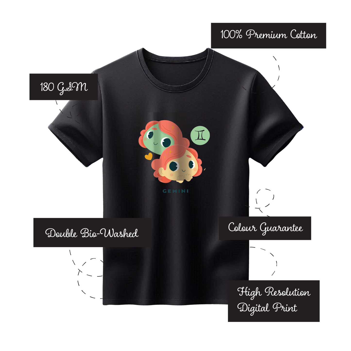 Zodiac Sign - Gemini - Printed 100% Cotton T-Shirt - Unisex