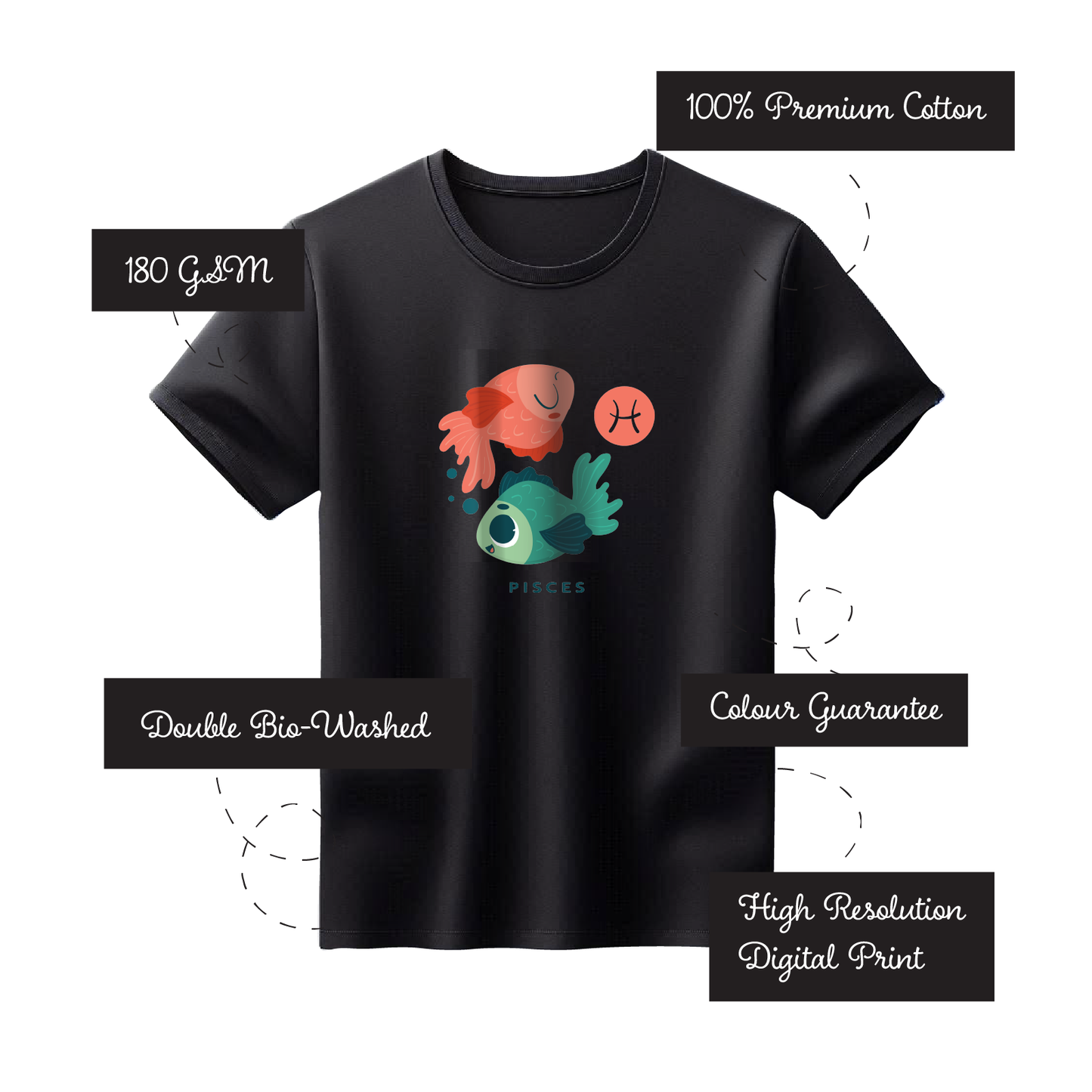 Zodiac Sign - Pisces - 100% Cotton T-Shirt - Unisex