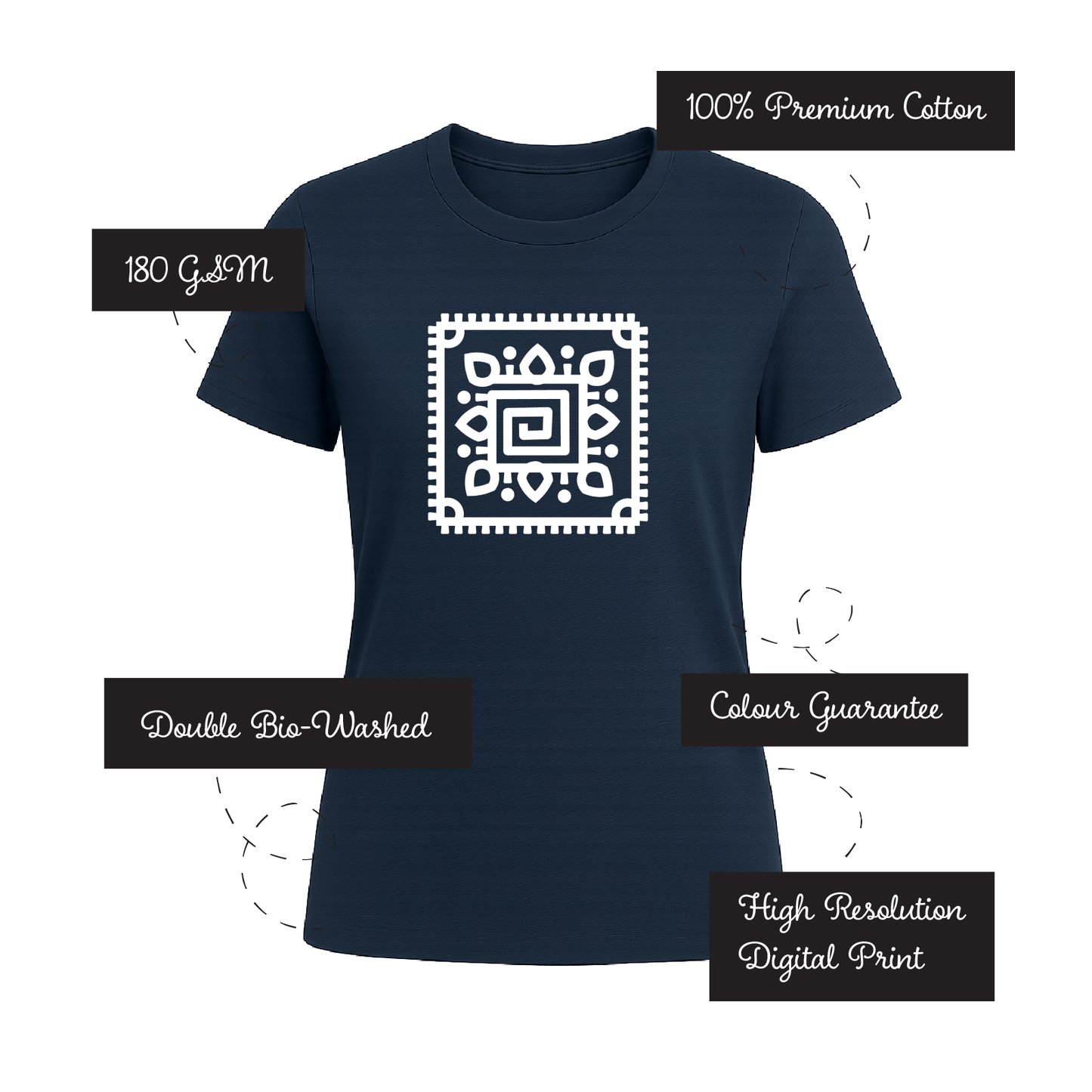 Alpona | Bengali Folk Art | Printed 100% Cotton Unisex T-Shirt - Style #3