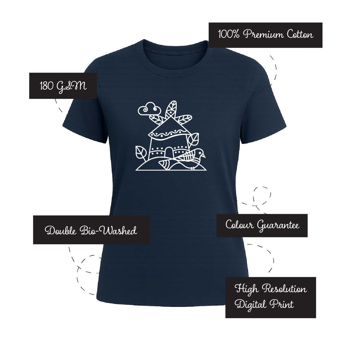 Alpona | Bengali Folk Art | Printed 100% Cotton Unisex T-Shirt - Style #5