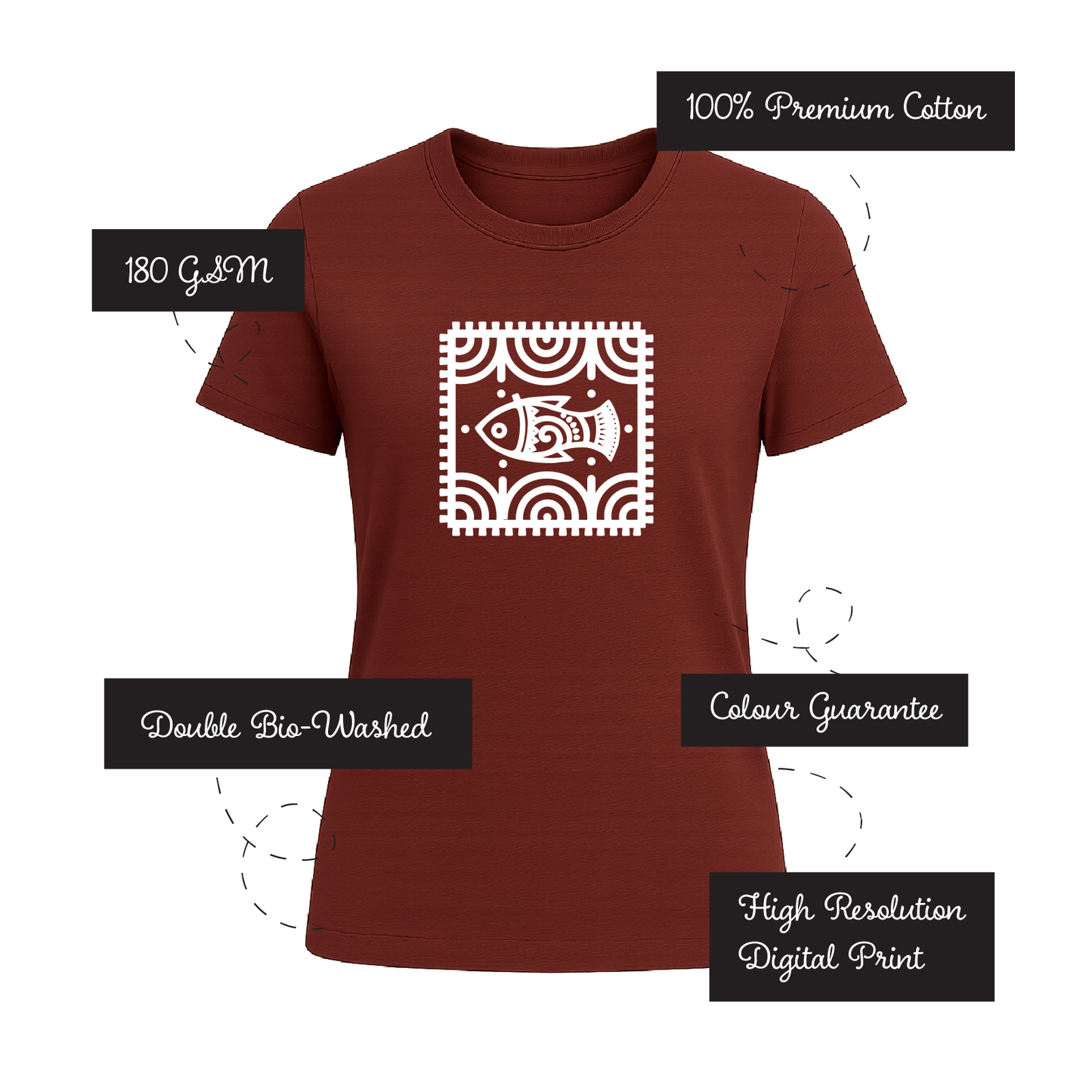 Alpona | Bengali Folk Art | Printed 100% Cotton Unisex T-Shirt - Style #2