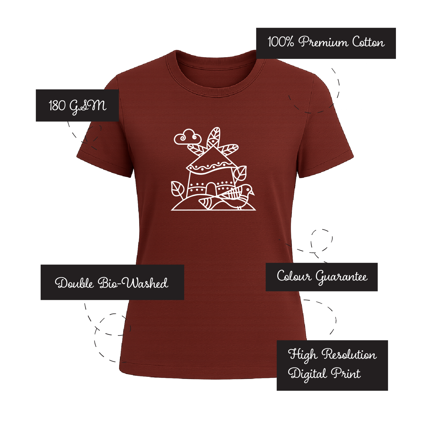 Alpona | Bengali Folk Art | Printed 100% Cotton Unisex T-Shirt - Style #5