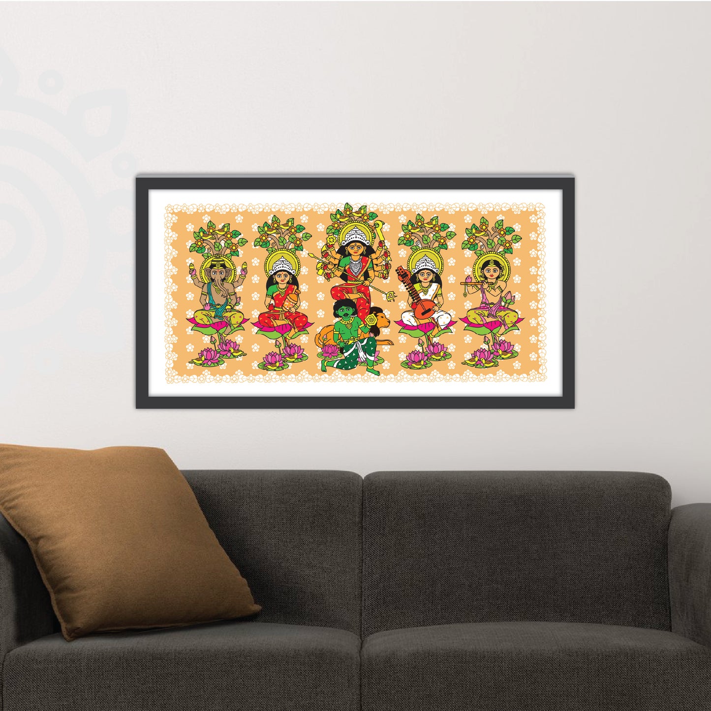 Pre-booking | Durga Poribar | Style #3 | 20 X 10 Inch | Framed wall art for Home & Office Decoration