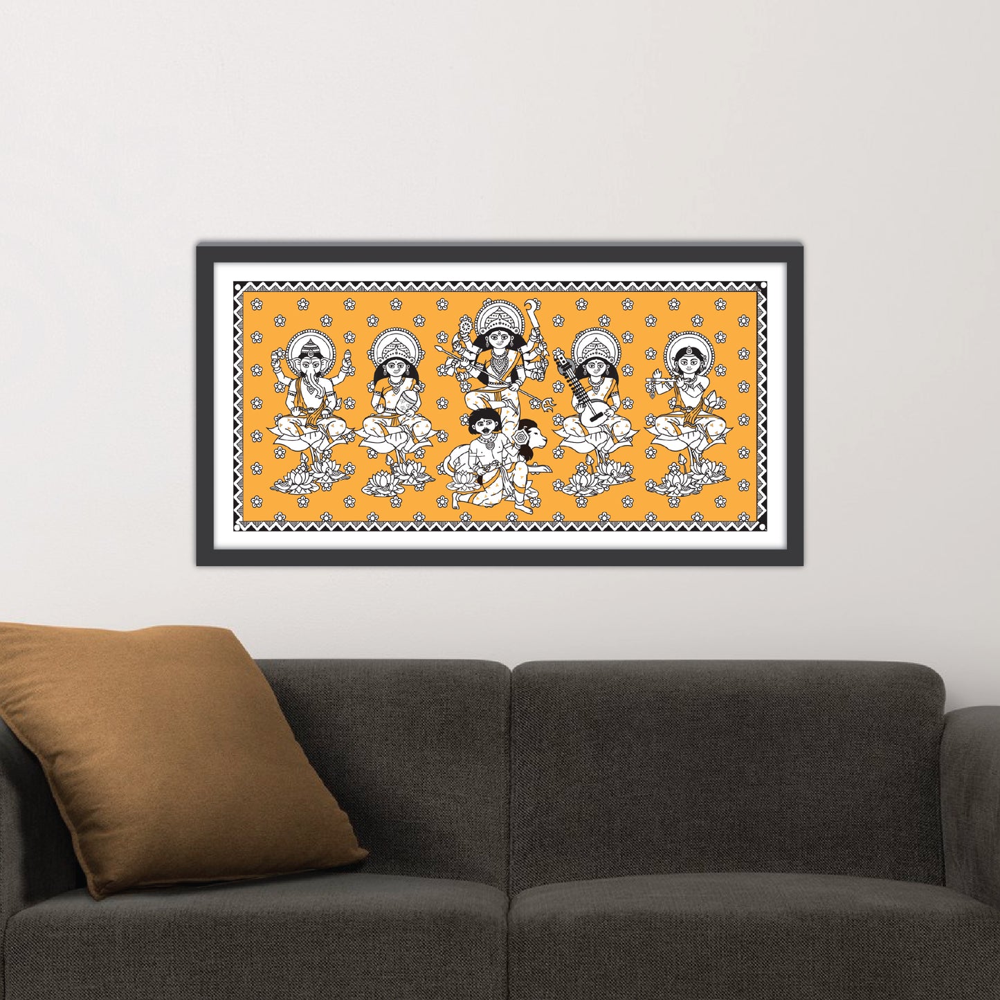 Pre-booking | Durga Poribar | Style #2 | 20 X 10 Inch | Framed wall art for Home & Office Decoration