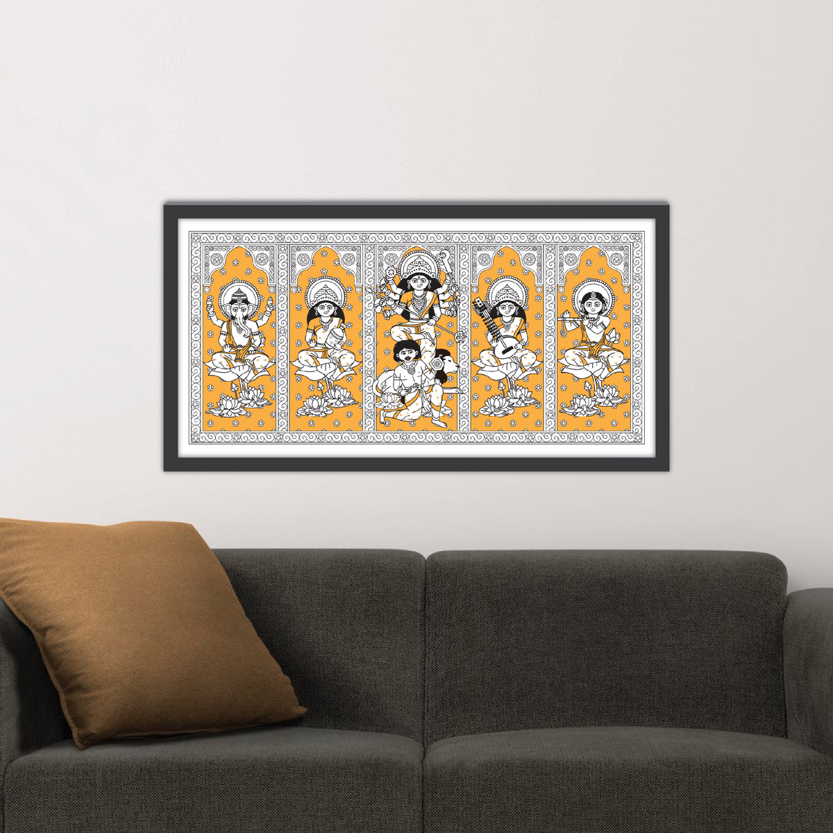 Pre-booking | Durga Poribar | Style #2 | 20 X 10 Inch | Framed wall art for Home & Office Decoration