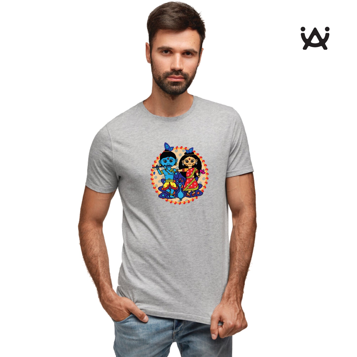 Mens Printed 100% Cotton T-Shirt - Radhe Krishna
