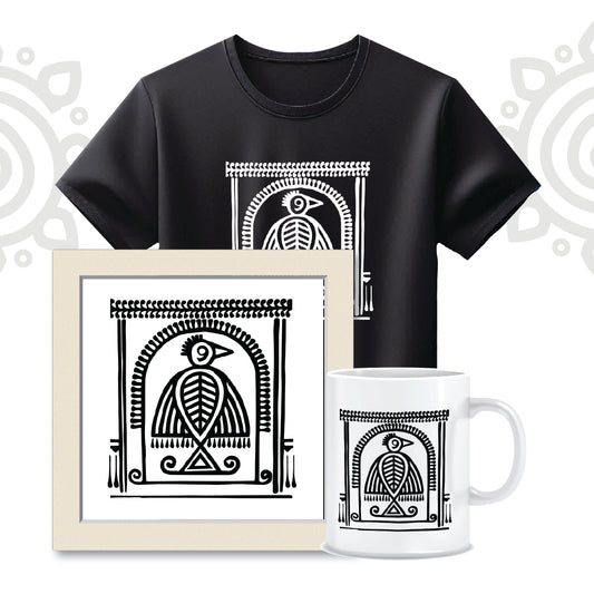 Combo Deal | Set of 3 | Shantiniketan #2 - Framed Art, Coffee Mug & Printed 100% Cotton T-Shirt