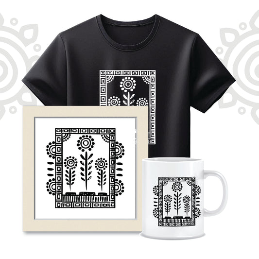 Combo Deal | Set of 3 | Shantiniketan #3 - Framed Art, Coffee Mug & Printed 100% Cotton T-Shirt