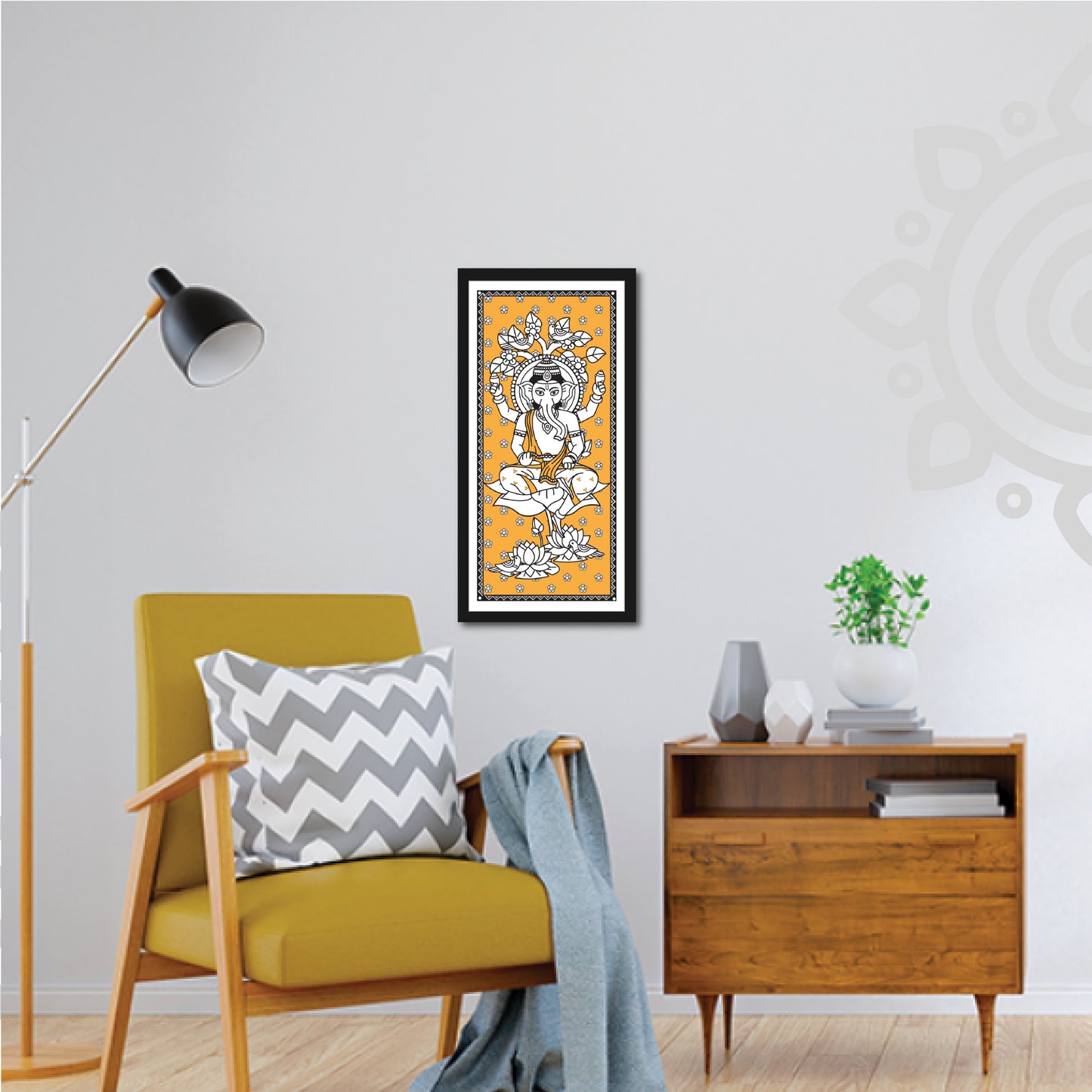 Ganpati Bappa | Kalamkari Art | Digital Illustration | 8 X 17 Inch | Divine Wall Art for Home and Office
