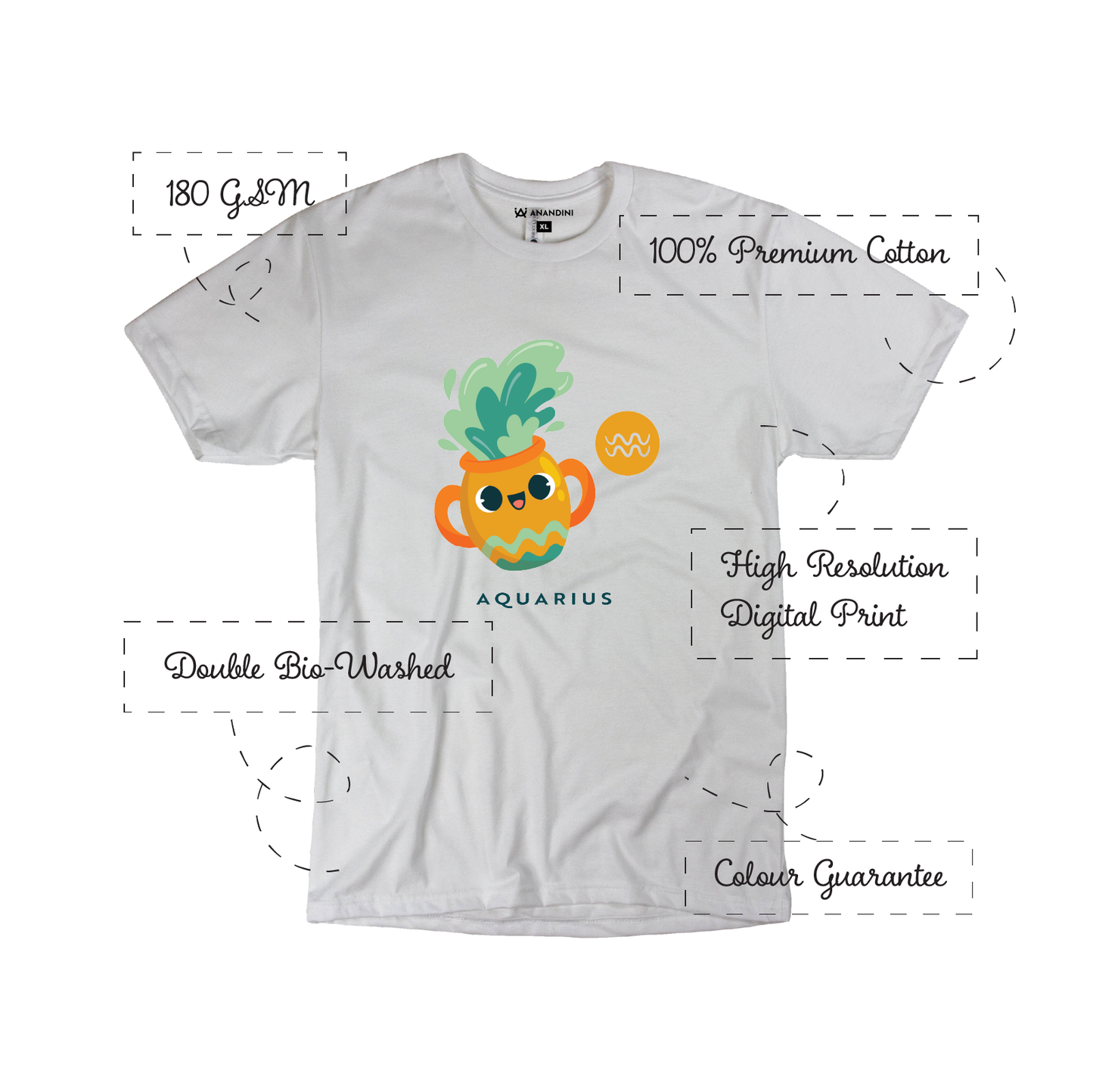 Zodiac Sign - Aquarius - Printed 100% Cotton T-Shirt - Unisex
