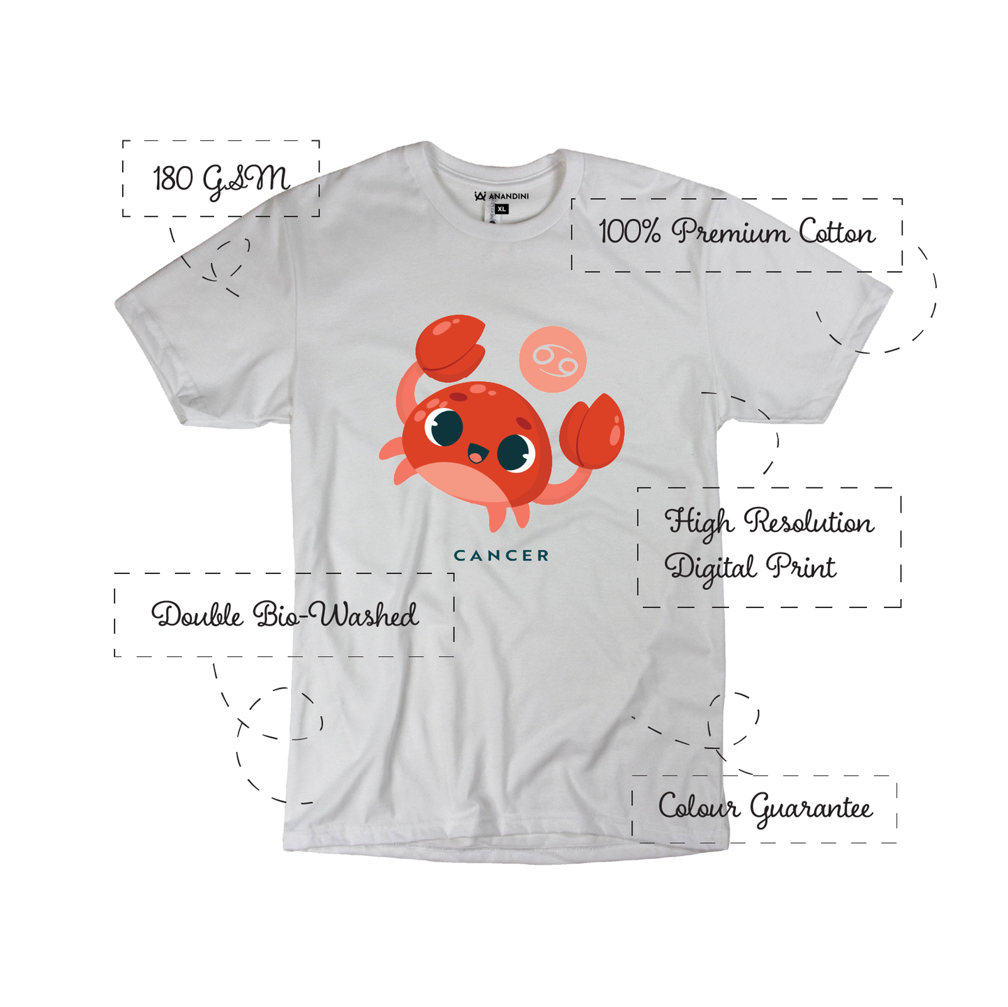 Zodiac Sign - Cancer - Printed 100% Cotton T-Shirt - Unisex