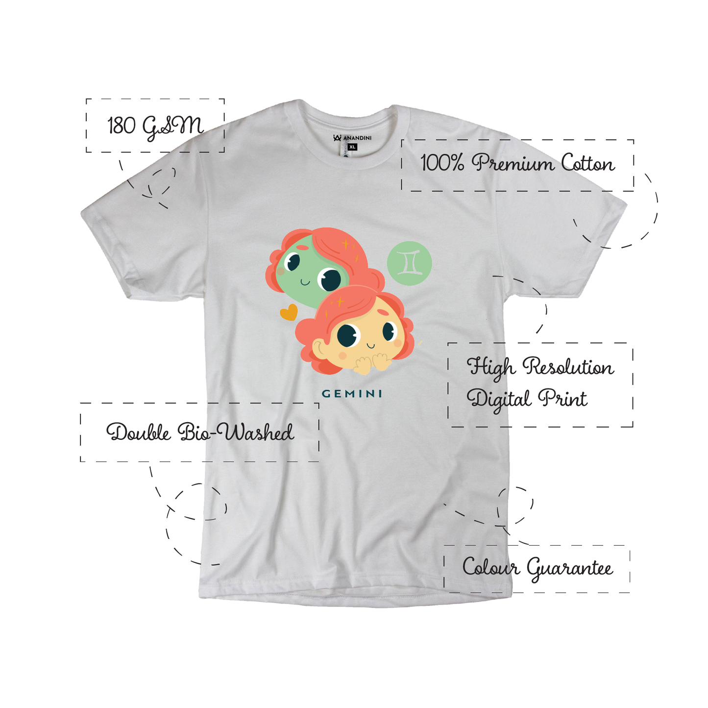 Zodiac Sign - Gemini - Printed 100% Cotton T-Shirt - Unisex