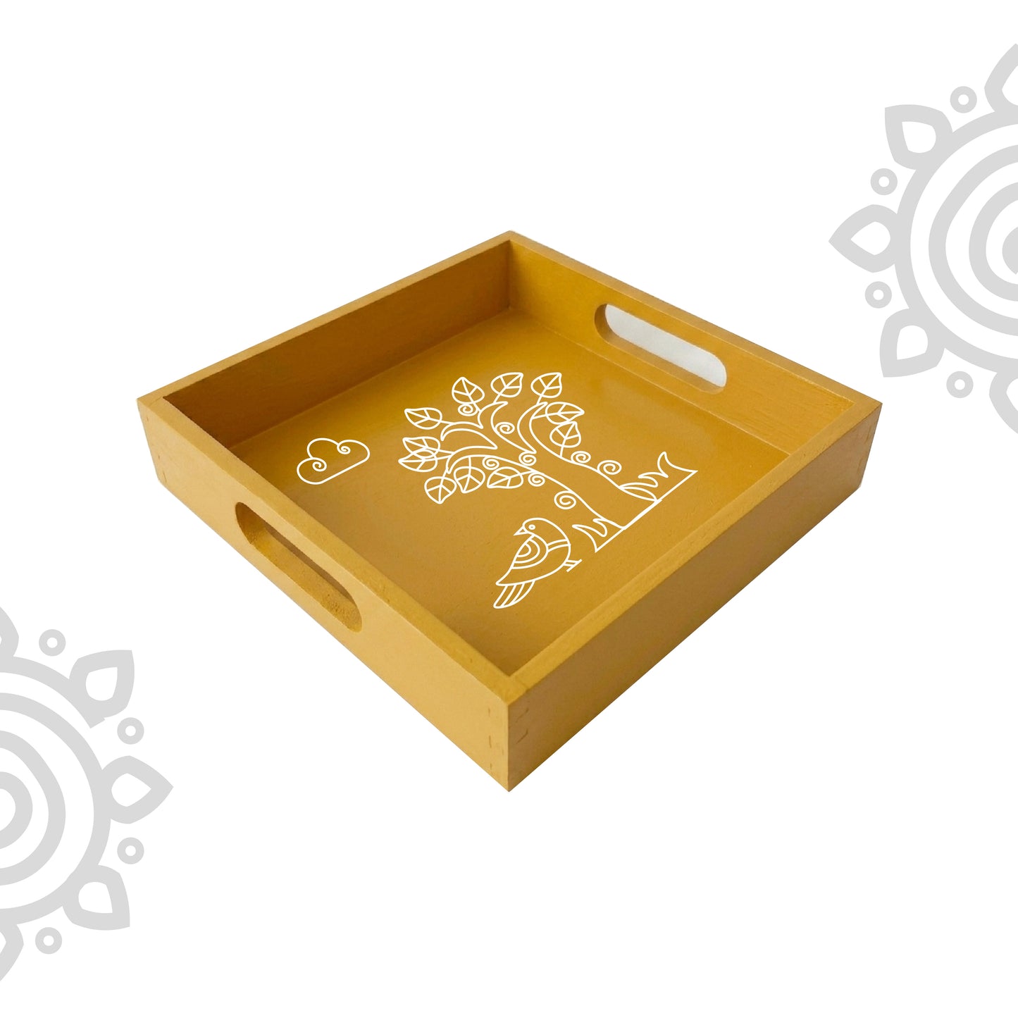 Hand Painted Multipurpose Serving Tray with Handle | 10"x10"x2" | Style #6