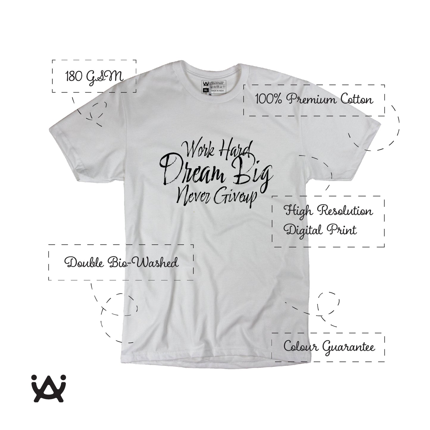 Mens Printed 100% Cotton T-Shirt - Work Hard Dream Big