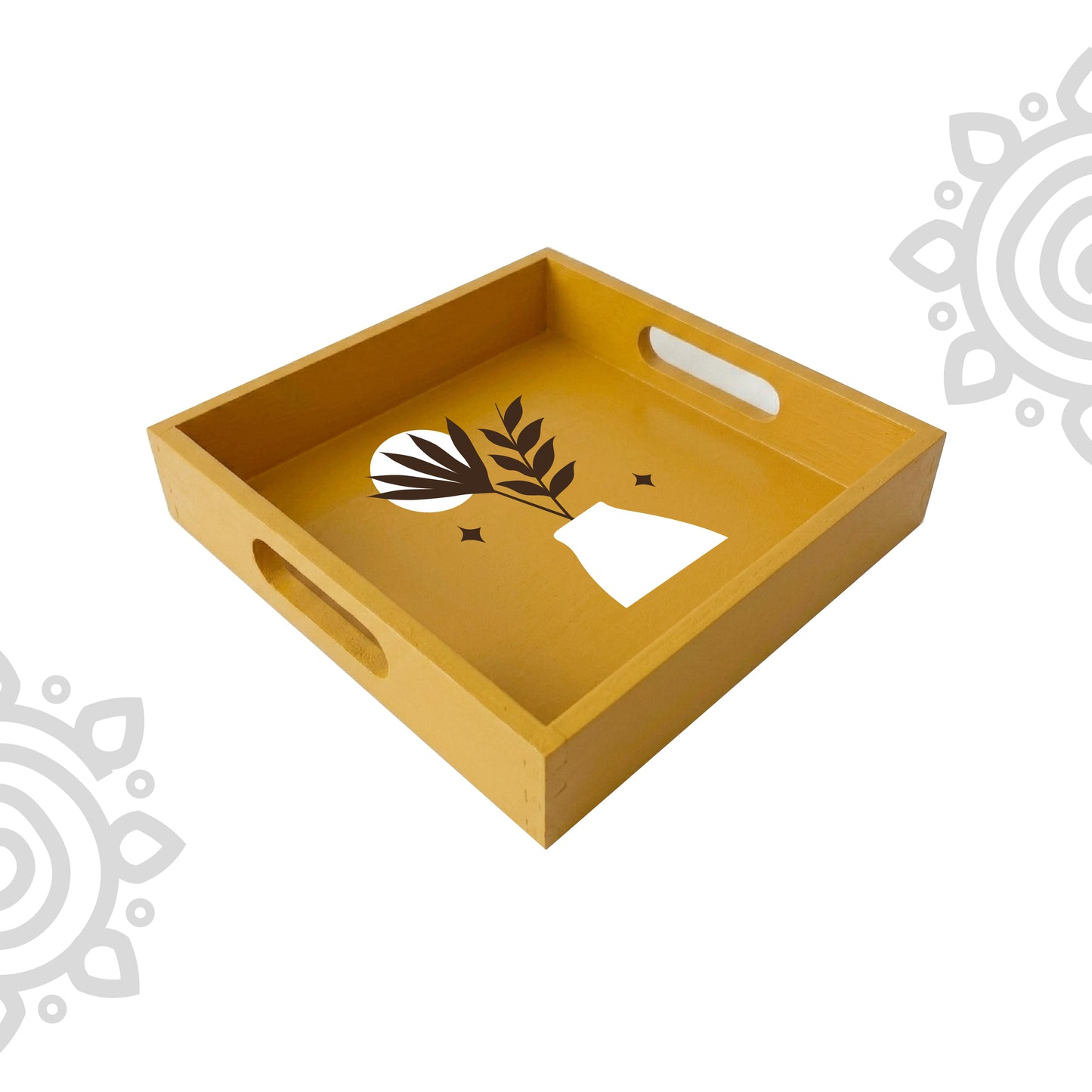 Hand Painted Multipurpose Serving Tray with Handle | 10"x10"x2" | Style #11