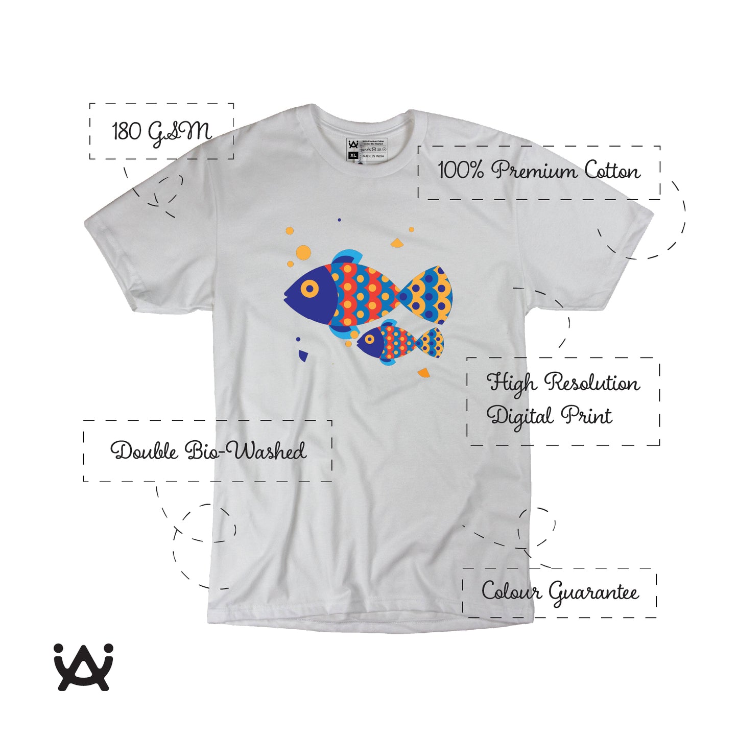 Mens Printed 100% Cotton T-Shirt - Fish Family