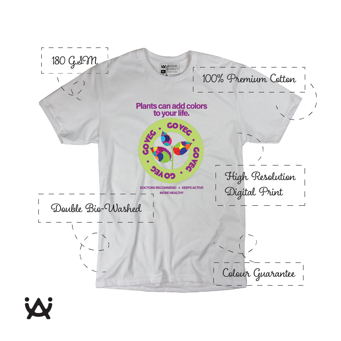 Mens Printed 100% Cotton T-Shirt - Go Vegan