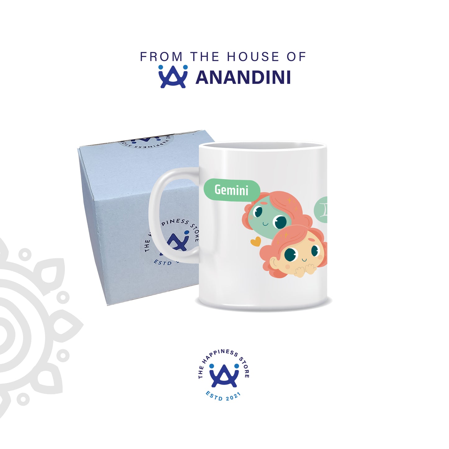 White Ceramic Coffee Mug | Zodiac Sign | Gemini | 325 ML | Pack of 1