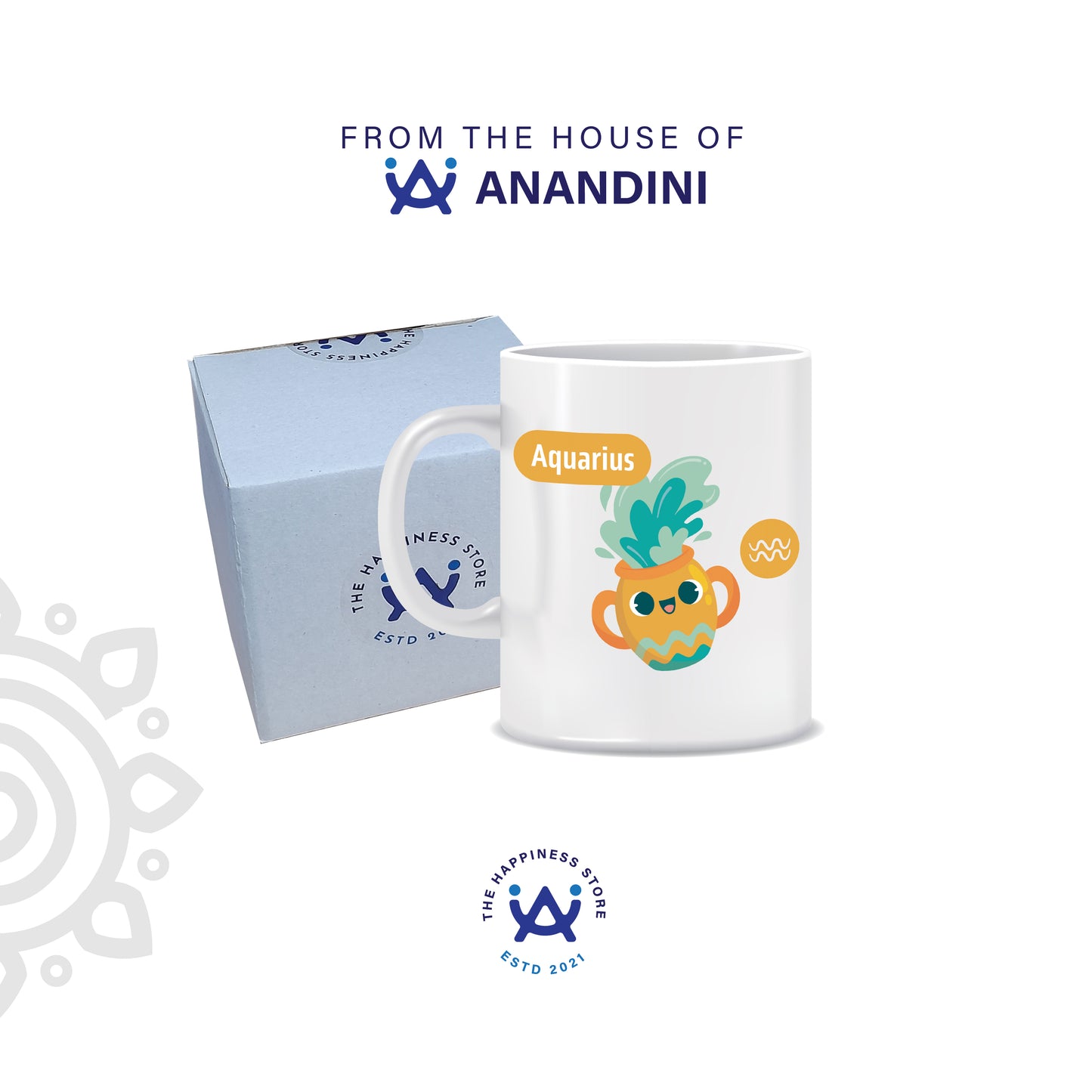 White Ceramic Coffee Mug | Zodiac Sign | Aquarius | 325 ML | Pack of 1