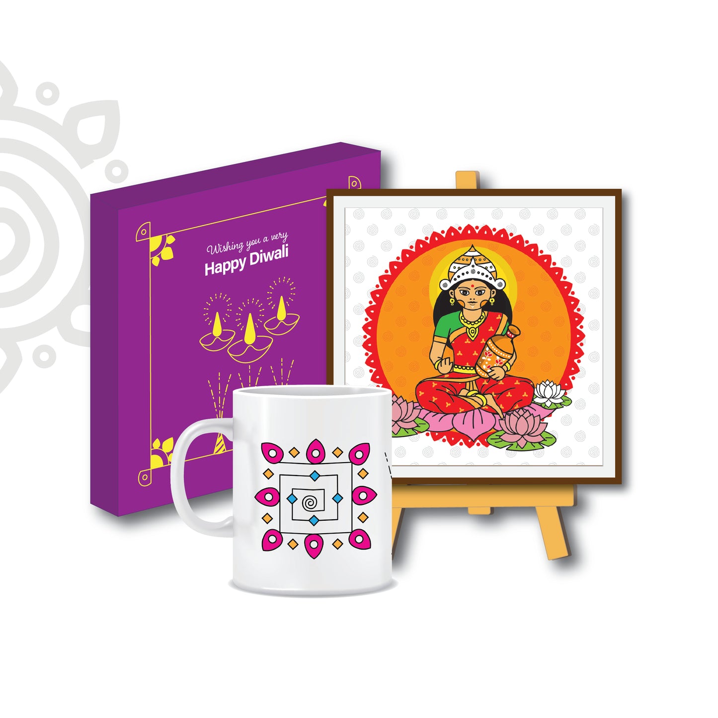 Anniversary Gift | Style #3 | Boxed set of Goddess Lakshmi photo frame + Wooden Stand + Printed Coffee Mug