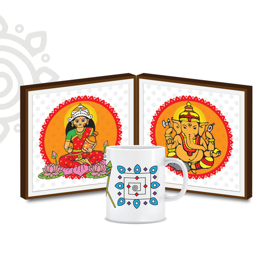 Anniversary Gift | Set of Goddess Lakshmi + Lord Ganesha photo frame + Printed Coffee Mug
