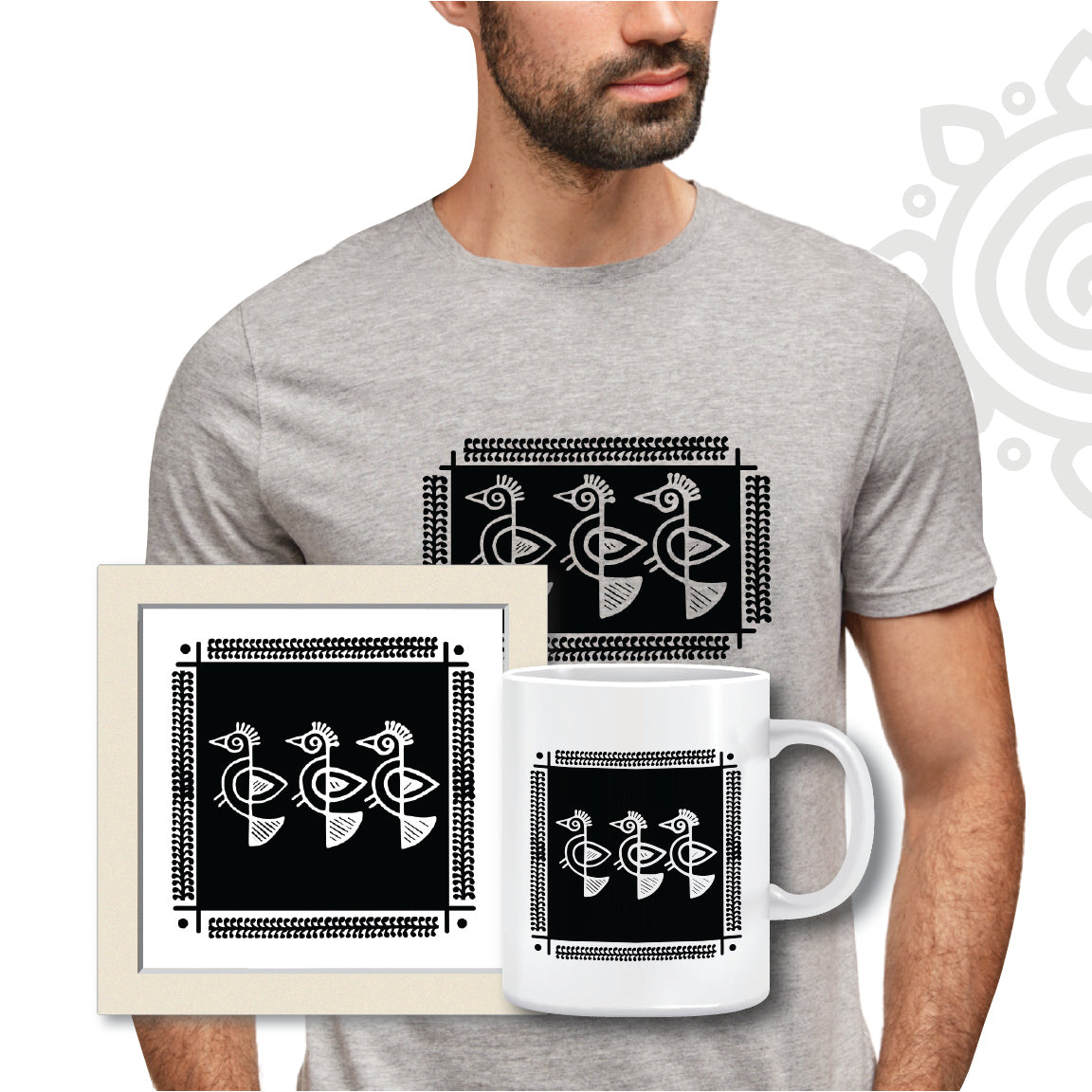Combo Deal | Set of 3 | Shantiniketan #1 - Framed Art, Coffee Mug & Printed 100% Cotton T-Shirt