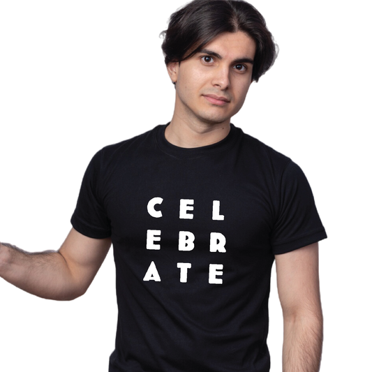 Unisex Printed 100% Cotton T-Shirt - Celebrate - Black
