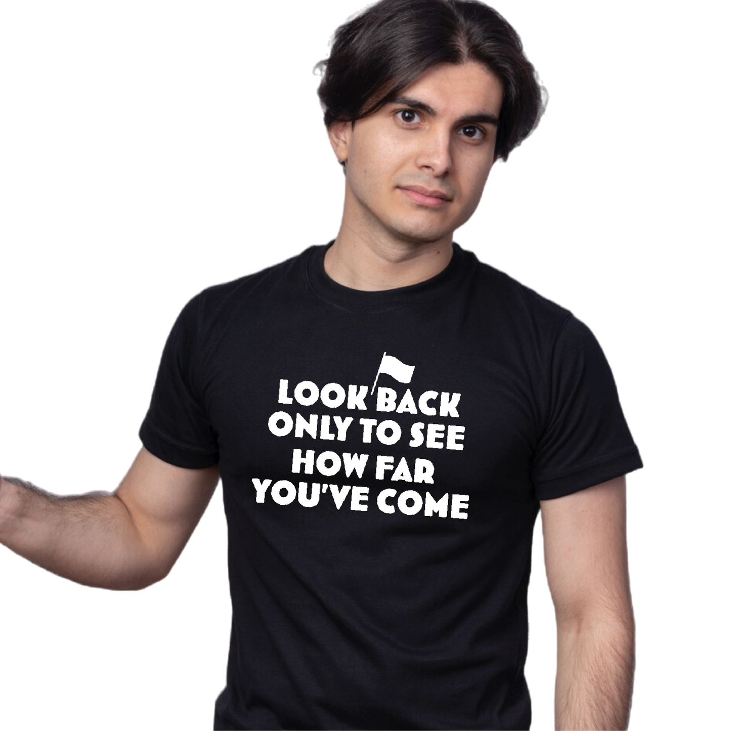 Printed 100% Cotton T-Shirt - Look back only to see how far you have come
