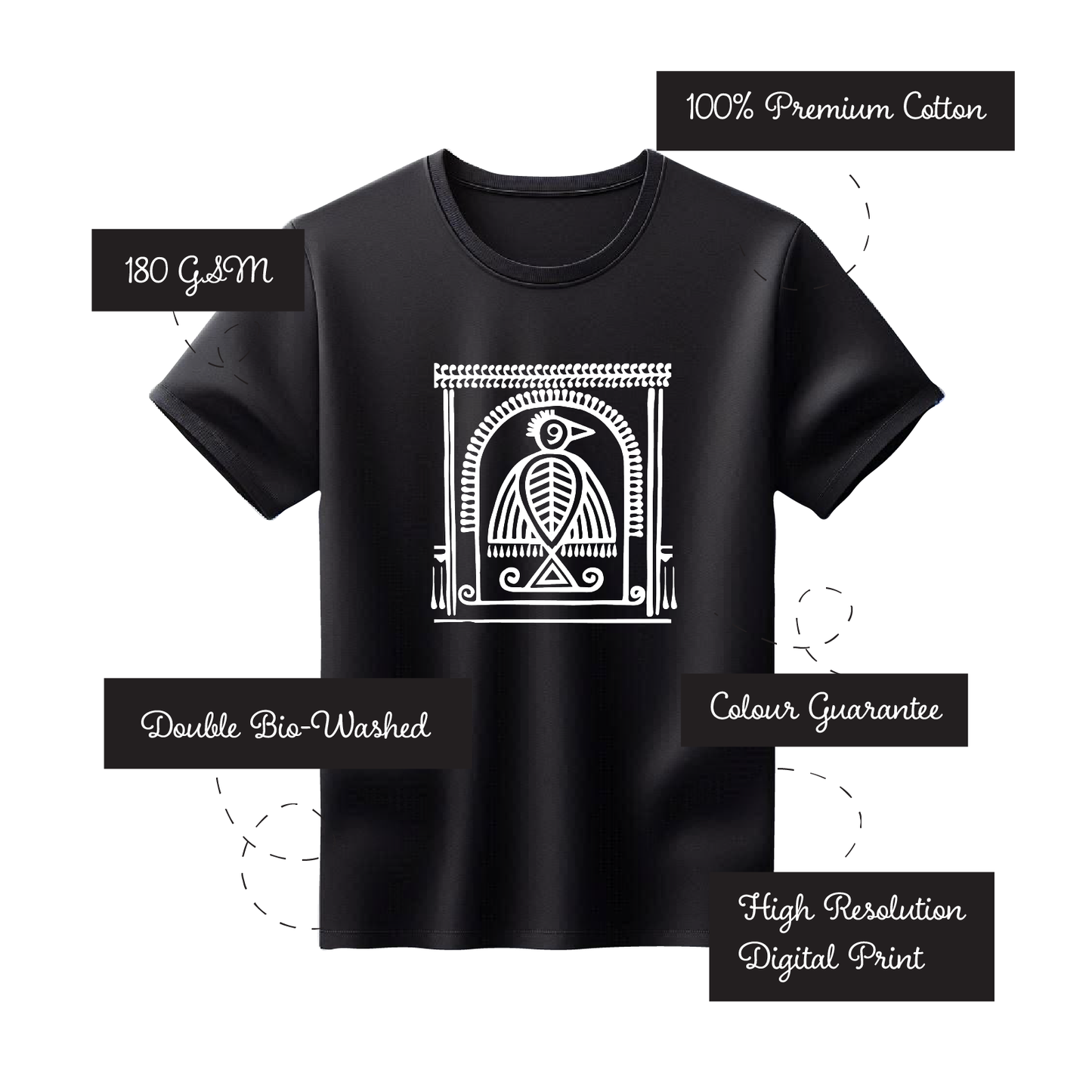 Shantiniketan - Style #4 - Printed 100% Cotton T-Shirt (Black)