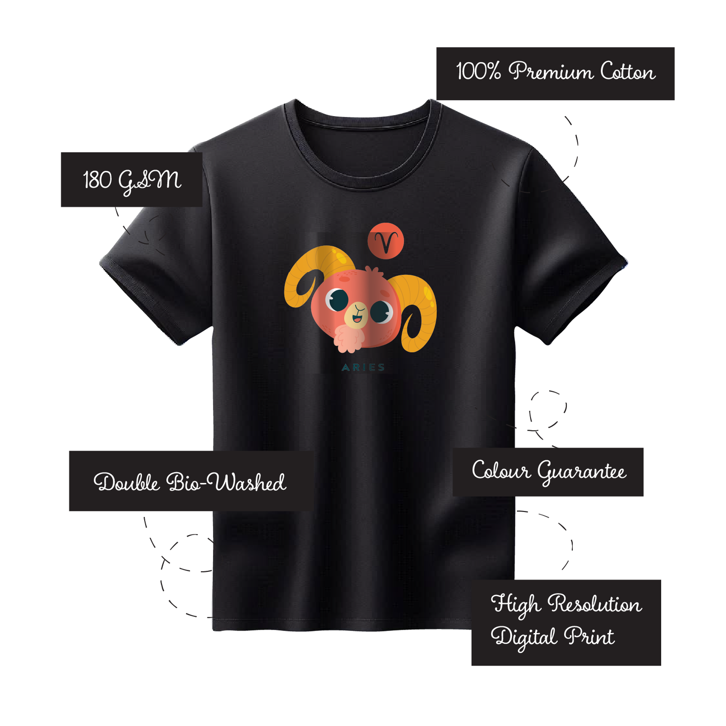 Zodiac Sign - Aries - Printed 100% Cotton T-Shirt - Unisex