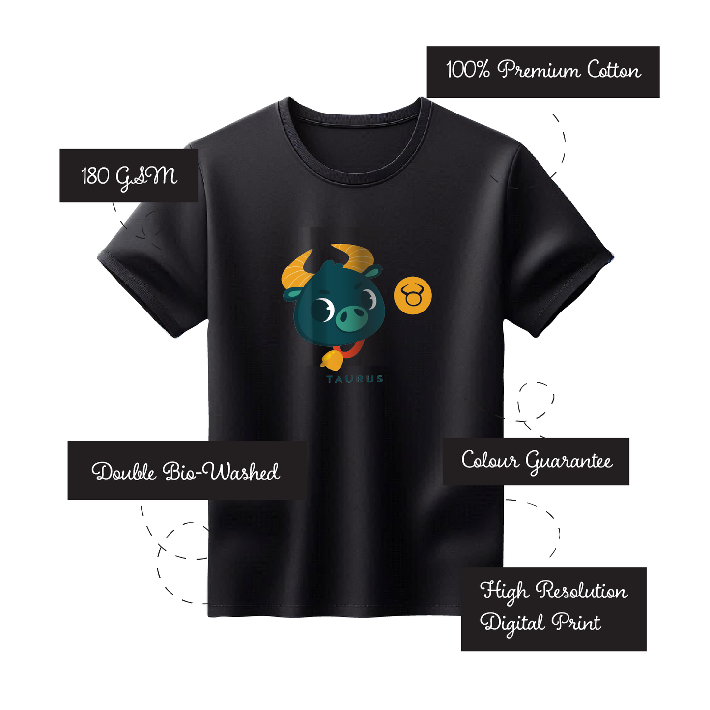 Zodiac Sign - Taurus - Printed 100% Cotton T-Shirt - Unisex
