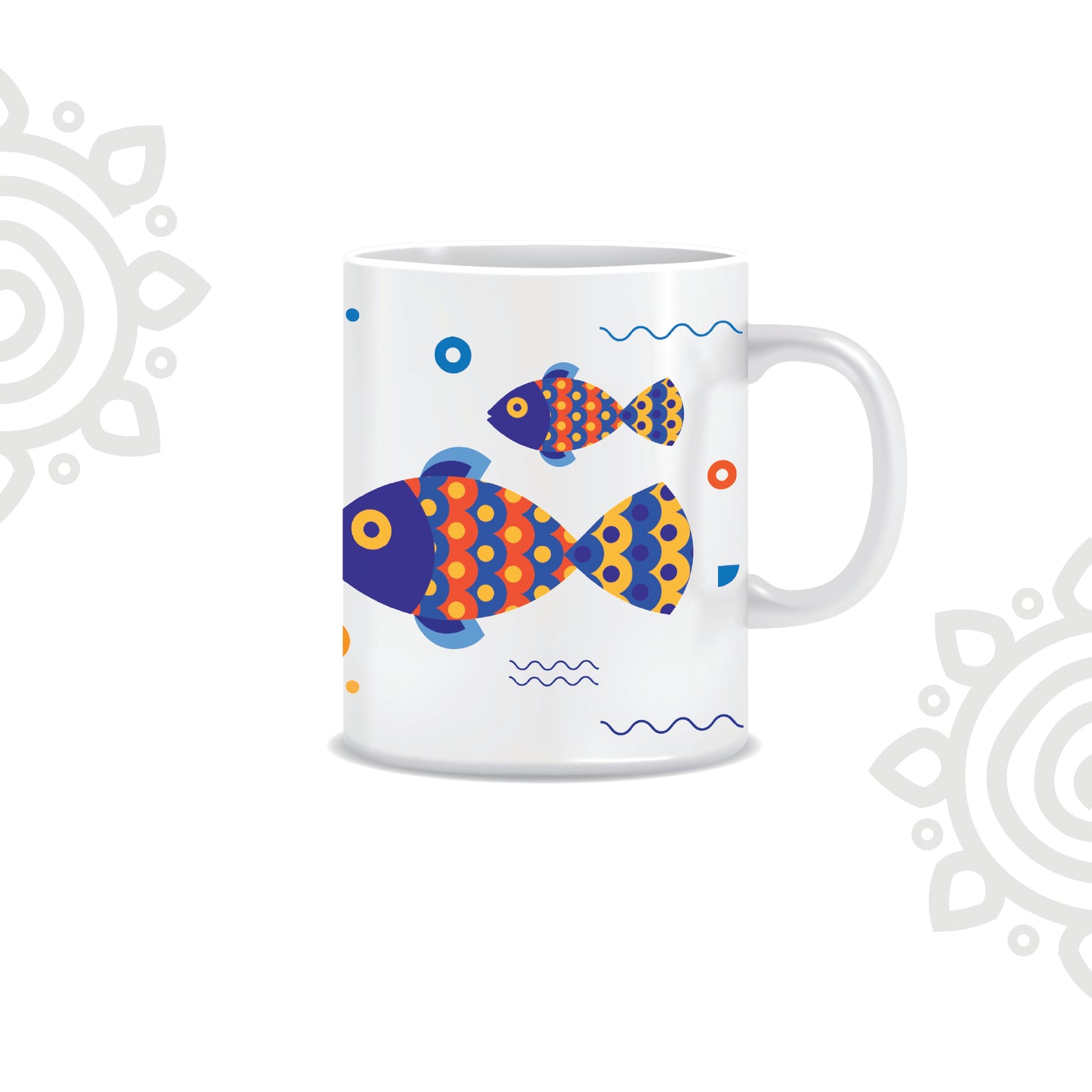 Fish Family | Digital Art | White Ceramic Coffee Mug | Printed | 325 ML | Pack of 1