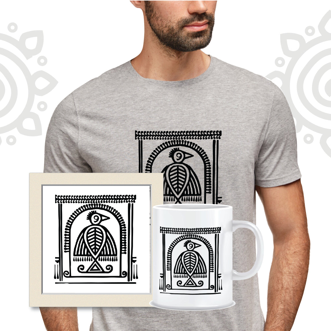 Combo Deal | Set of 3 | Shantiniketan #2 - Framed Art, Coffee Mug & Printed 100% Cotton T-Shirt